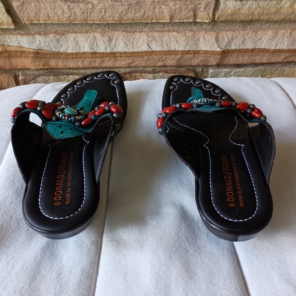 Donald Pliner Women's Leather Dark Brown and Turquoise Sandals_10 - Picture 4 of 6